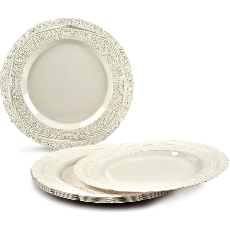 240 Plates Pack,(120 Guests) Extra Heavyweight Vintage Wedding Disposable/Reusable Plastic Plates