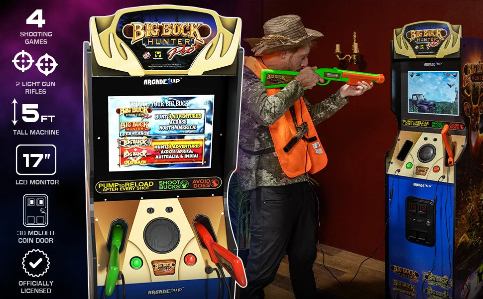 Big Buck Hunter Pro Deluxe Arcade Machine for Home, 5-Foot-Tall, 4 Classic Games, and 17-inch Screen