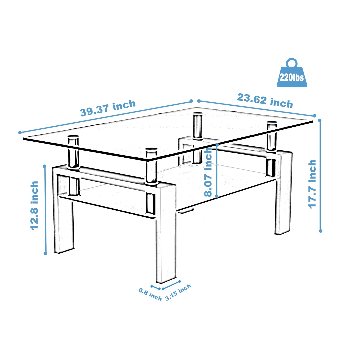 Rectangle Black Glass Coffee Table, Clear Coffee Table, Modern Side Center Tables/Furniture
