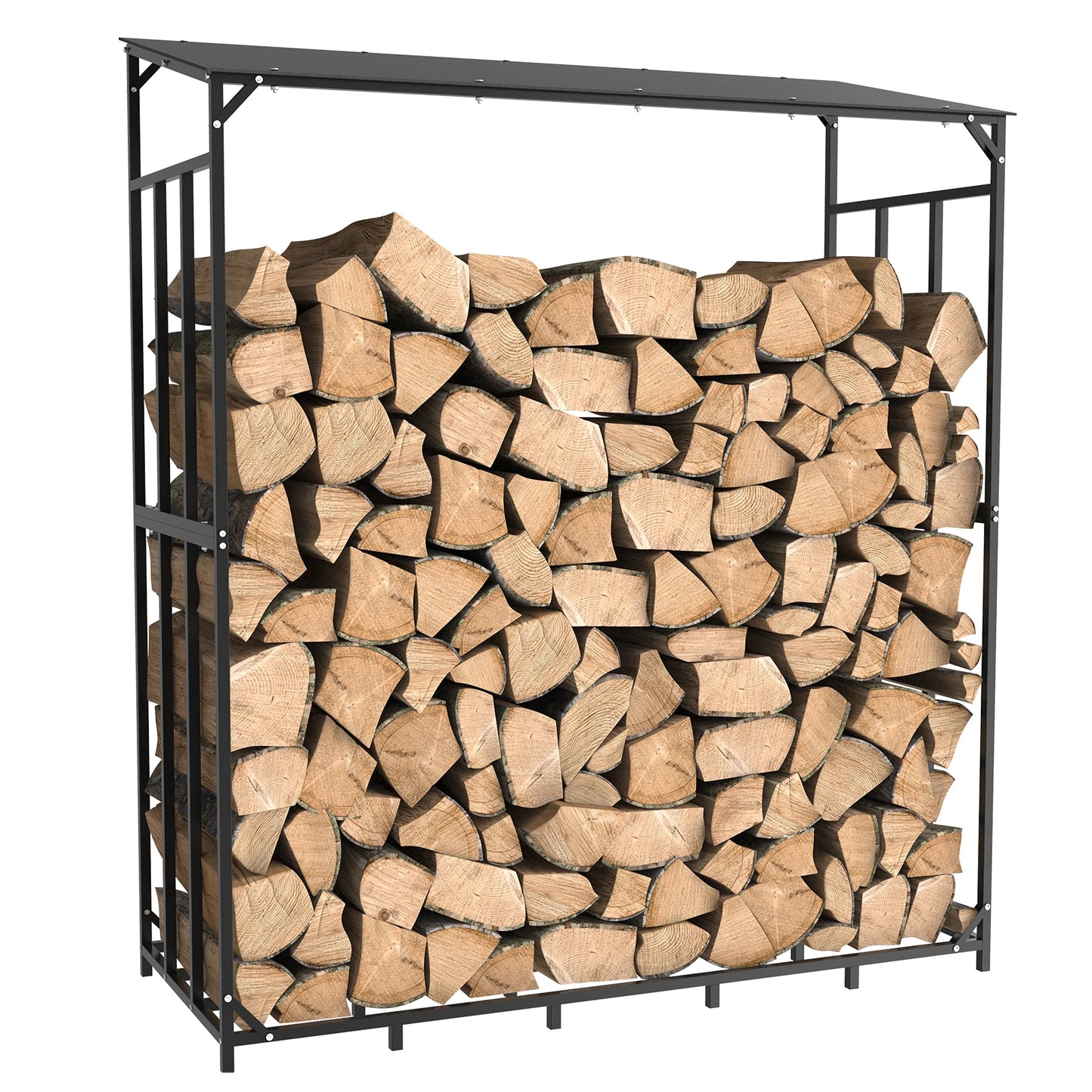 Heavy Duty Tall Metal Firewood Rack Stand with Top Cover Fireplace Wood Storage Stacking Holder