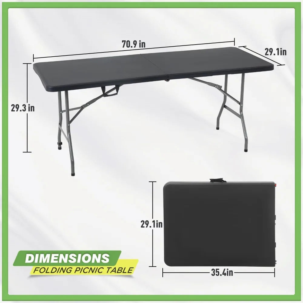 6 FT Folding Camping Table Heavy Duty Plastic Portable Square Dining Table