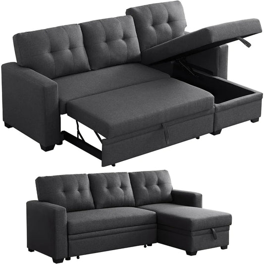 L Shaped Couch Sectional with Storage Chaise Lounge for Home Living Room Apartment Dorm, Dark Grey