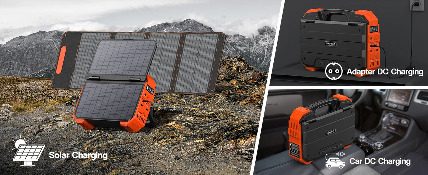 Portable Power Station w/Built-in Solar Panel 614WH/192000mAh LiFePO4 Battery Pack,600W AC/DC/USB/PD