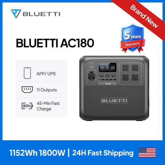 【Brand New Warranty 5 Years】BLUETTI AC180 Solar Portable Power Station 1800W 1152Wh Solar Generator