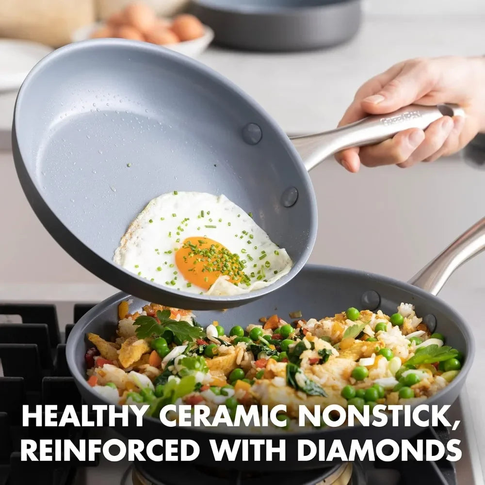 GreenPan Lima Hard Anodized 8 10 & 12 Frying Pan Skillet Set, Ceramic Nonstick, PFAS-Free Nontoxic Pots & Pans, Oven & Broiler S