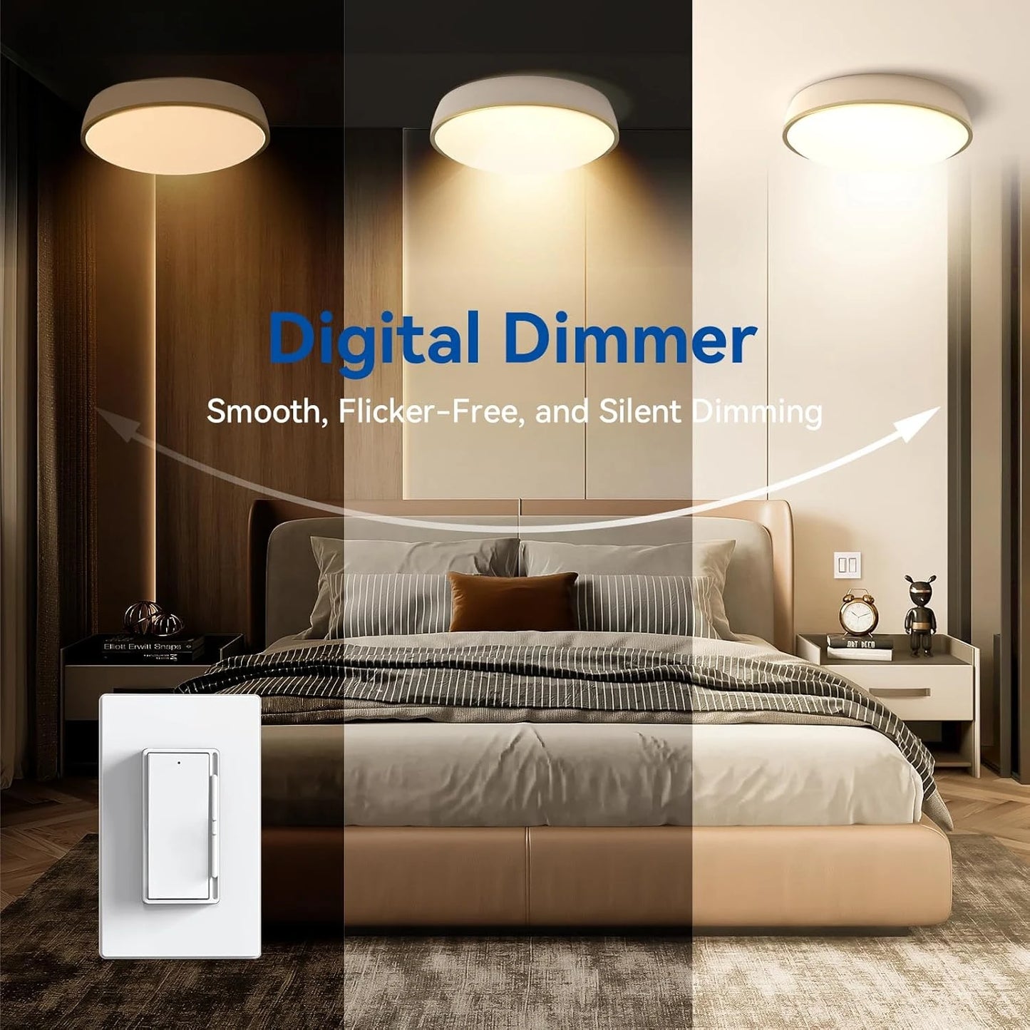 Digital Dimmer Switch 300W LED/CFL Lights or 600W Incandescent/Halogen, Single Pole/3-Way LED