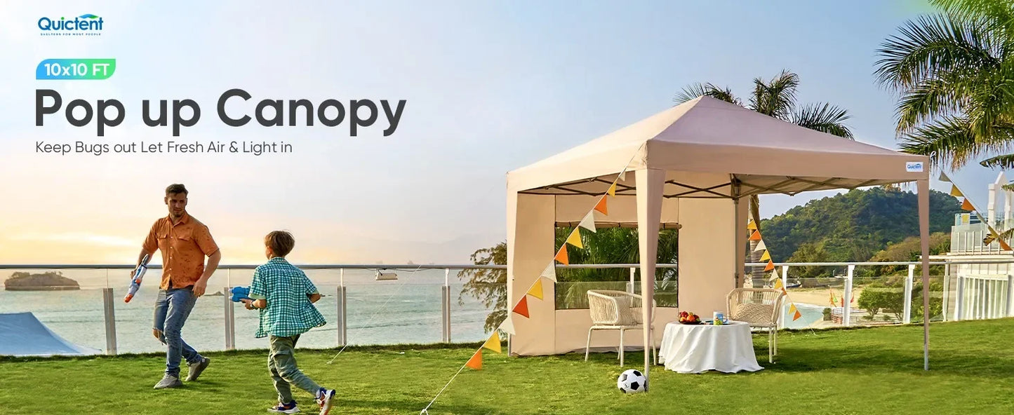 10'x10' Pop up Canopy Tent w/ Sidewalls, Enclosed Instant Outdoor Gazebo Shelter/ Waterproof