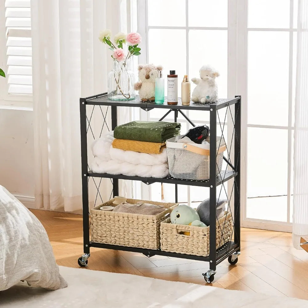 BRIAN & DANY Metal Storage Shelves - 4 Tier Shelving Unit, Folding Display Shelf Racks No Assembly