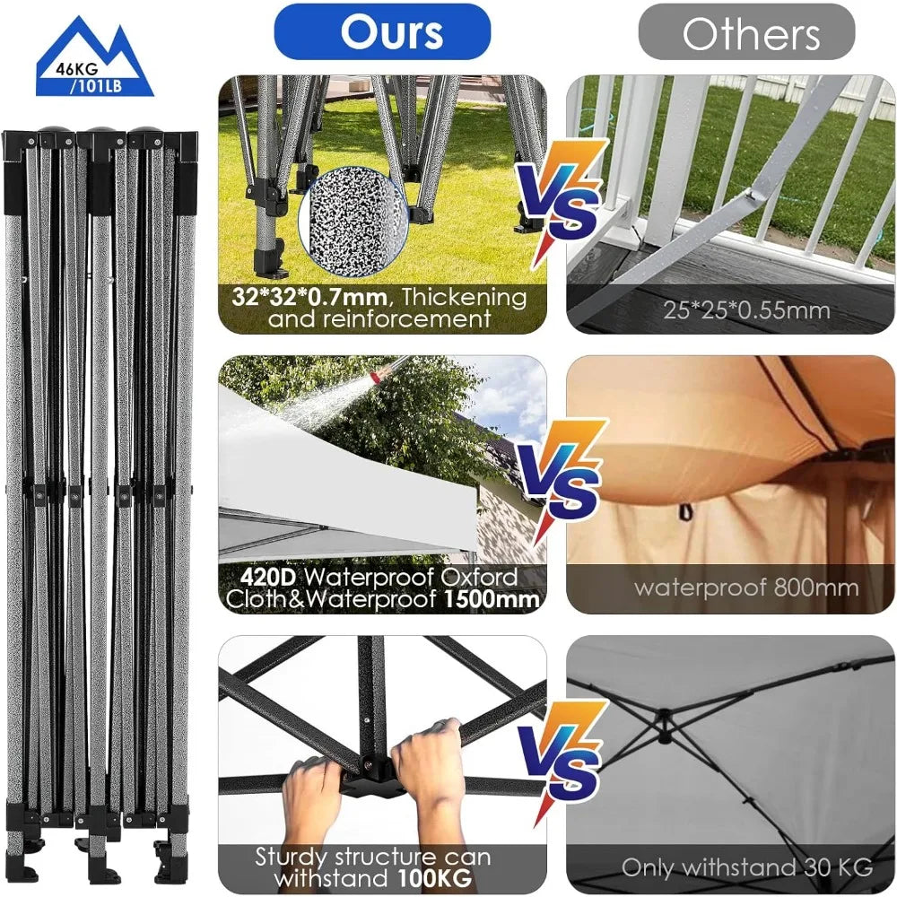 10x20 Heavy Duty Pop up Canopy Tent with 6 sidewalls Easy Up Commercial Outdoor Wedding Party Tents