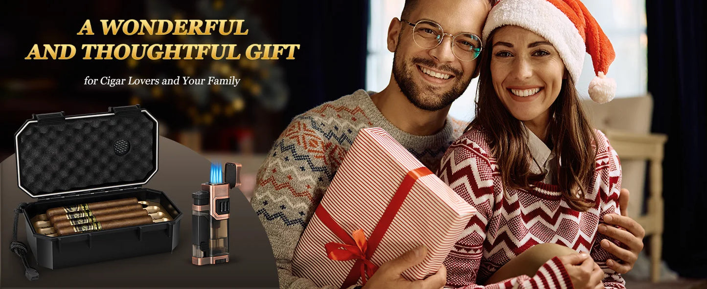 AWOTE Travel Humidor Set w/Torch Lighter, Ashtray, Humidifier & Hygrometer Portable Case Men Gift