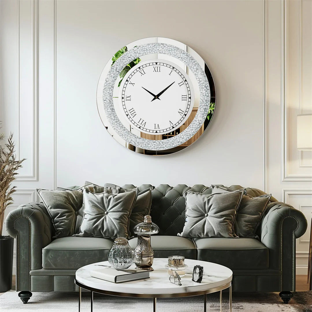 LUVODI 32inch Modern 3D Wall Clock Large Diamond Crystal Living Room Kitchen Bedroom Hall Clock