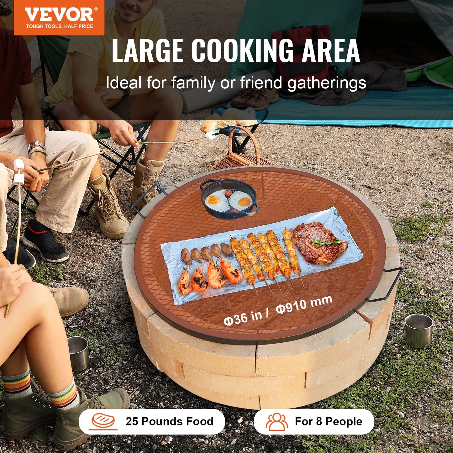 VEVOR X-Marks Fire Pit Grill Grate Round Cooking Grate Heavy Duty Steel Campfire BBQ Grill Grid