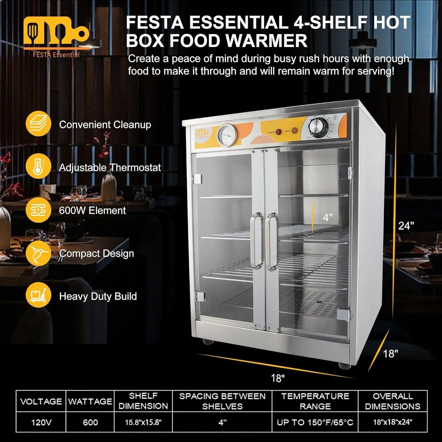 Electric Commercial Hot Box Food Warmer for Pizza/Pretzel, Countertop Heated Holding Cabinet