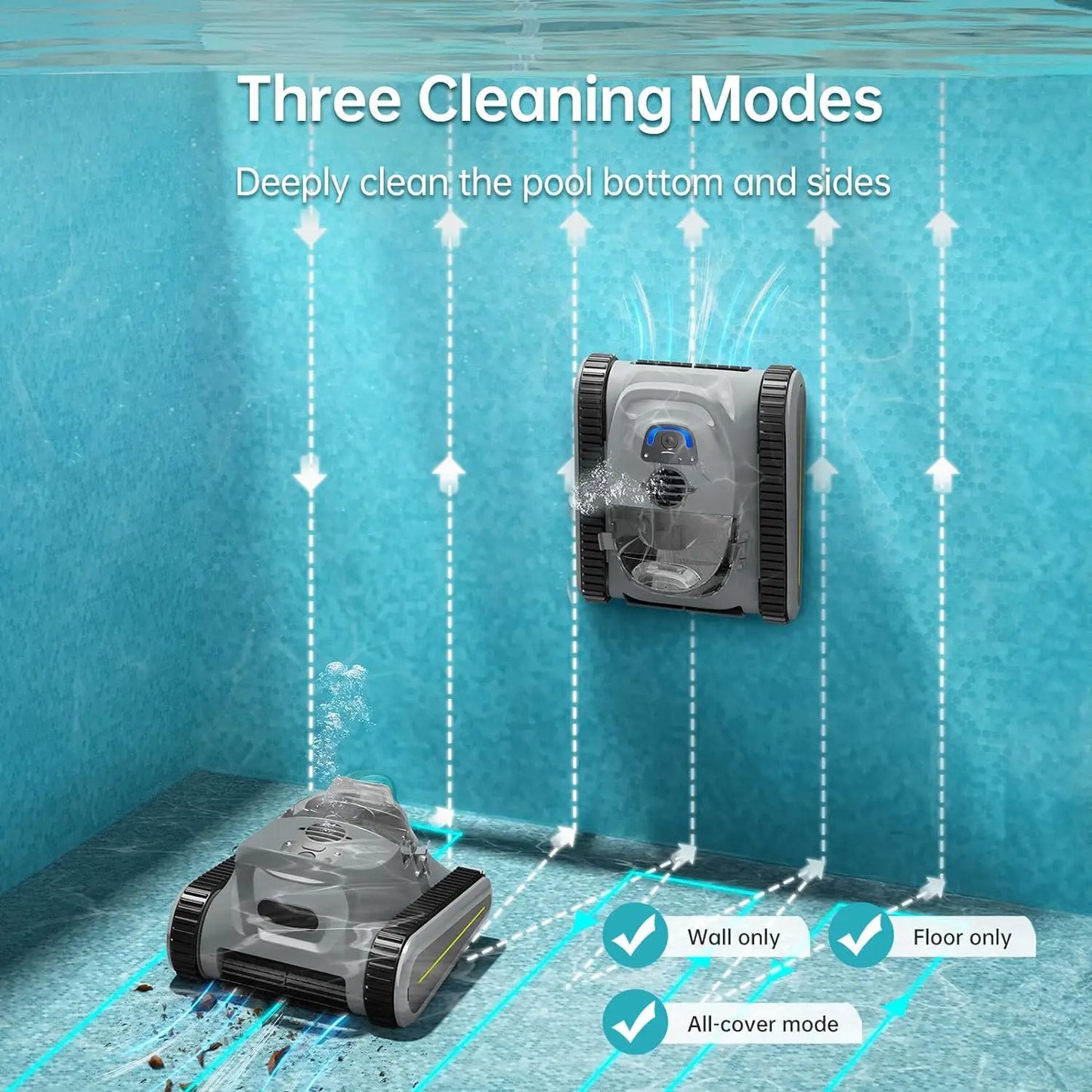 Cordless Robotic Pool Cleaner: Automatic Pool Vacuum Robot Lasts 150 Mins Wall Climbing 180W