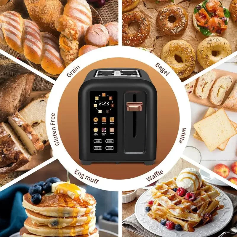 Toaster 2 Slice, Stainless Toaster LCD Display & Touch Button, 50% Faster Speed, 1.4'' Wide Slots