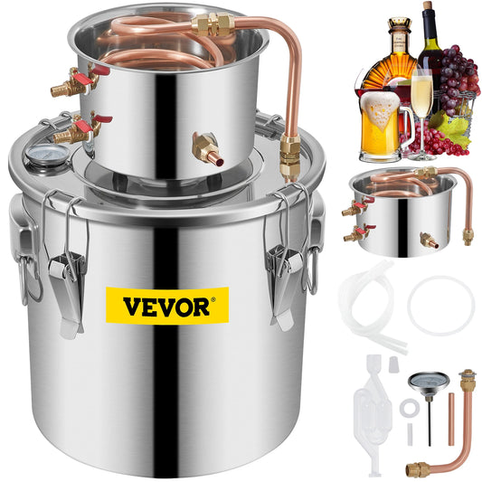 VEVOR 3/5/8 GAL Water Alcohol Distiller Copper Wine Making Boiler Multi Home DIY Brewing Distilling