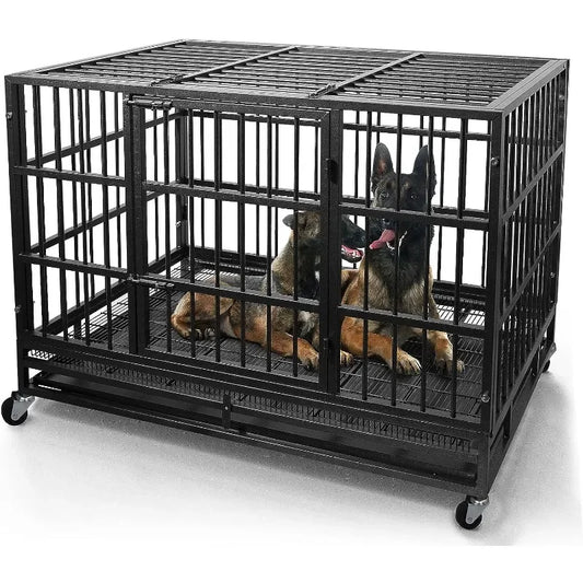 WOKEEN 48/38 Inch Heavy Duty Dog Crate Cage Kennel w/Wheels, High Anxiety Indestructible