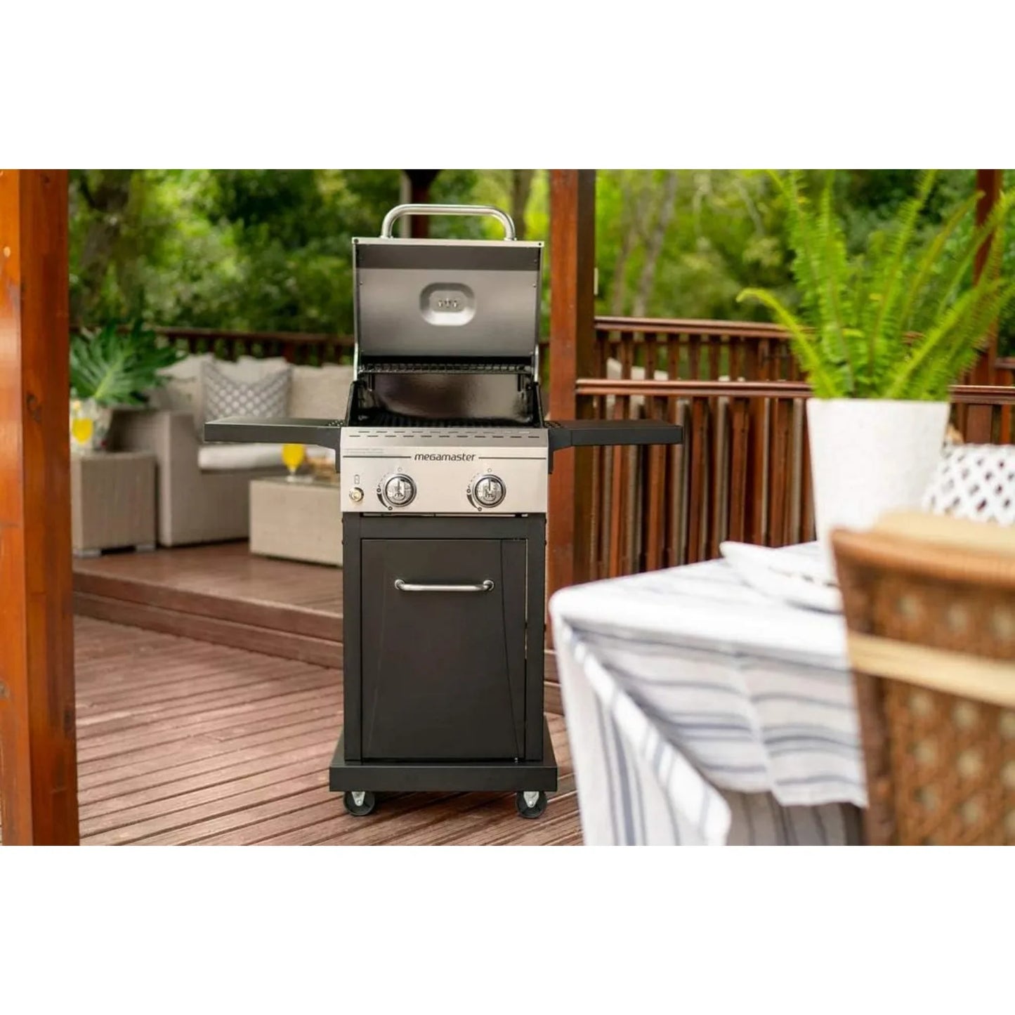 2-Burner Propane Barbecue Gas Grill w/ Foldable Side Tables