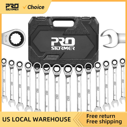 PROSTORMER 14 Piece Non-Adjustable Ratchet Wrench Set 6-19mm Metric