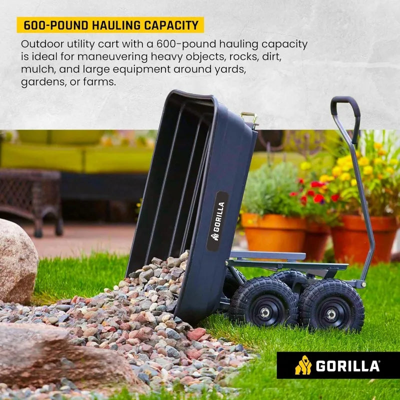Gorilla Carts Heavy Duty Poly Utility Dump Wagon Garden Cart w/Pneumatic Tires, 4 Cu Ft - 600 lb Cap