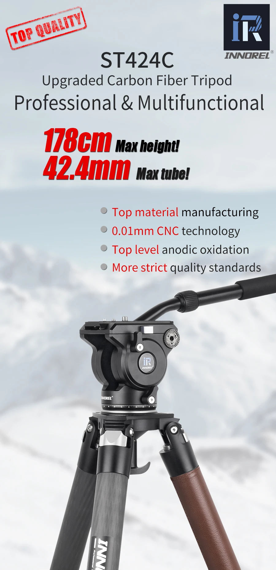 INNOREL ST424C Carbon Fiber Tripod Monopod /DSLR Camera Camcorder w/ 75mm Bowl Adapter 42.4mm Tube