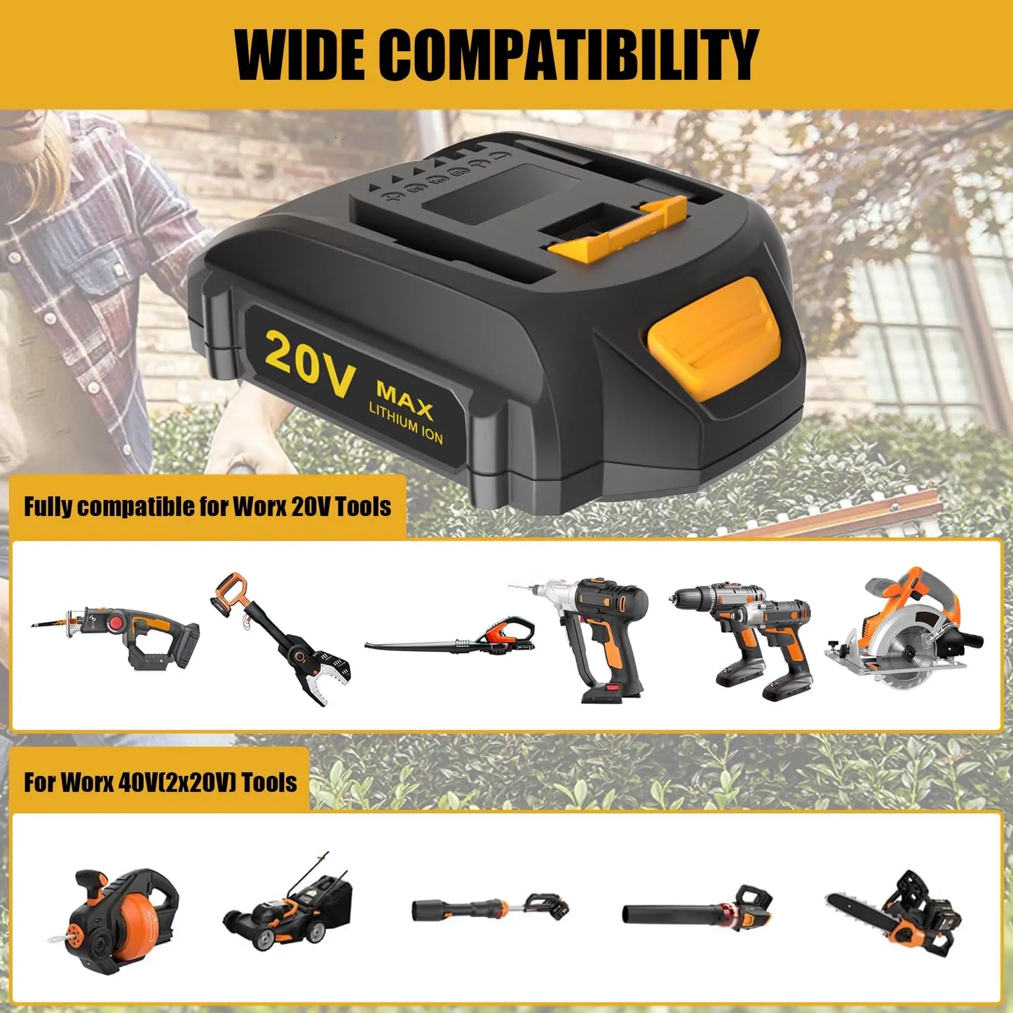 2pack 20V Worx Battery 20V PowerShare WA3525 WA3520 WA3575 WG151s WG155s WG251s WG255s WG540s WG545s