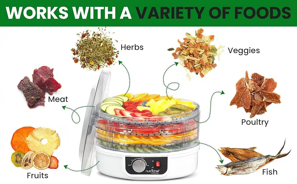 NUTRICHEF  Food Dehydrator, Meats, Mushrooms, Fruits & Vegetables | Great For At Home Use