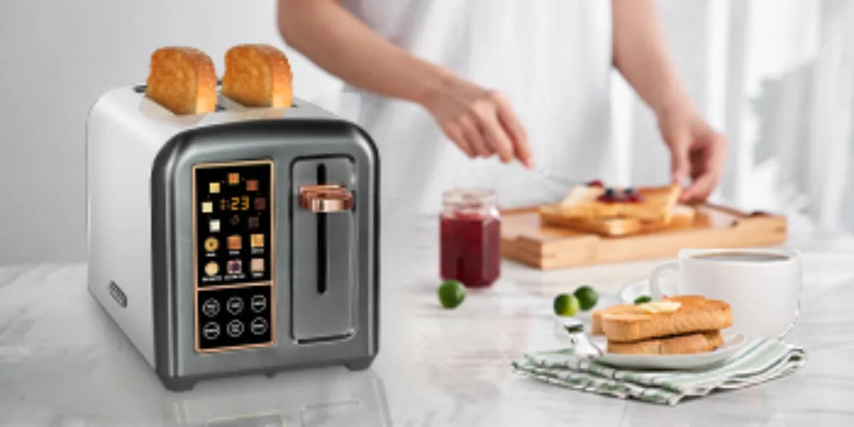 Toaster 2 Slice, Stainless Toaster LCD Display&Touch Buttons, 50% Faster Heating Speed, 1.5''Wide Slot, 1350W, Dark Metallic