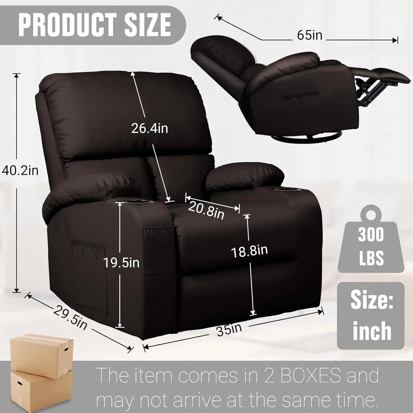 Rocking Recliner Chair, Massage Chair with Vibration Massage and Heat, 360° Swivel Recliner Chair