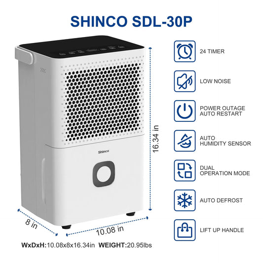 Shinco 30 Pints Dehumidifier for Home and Basements, 1500 Sq.Ft Dehumidifiers with Drain Hose