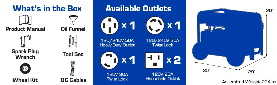 Generator-12000 Watt Gas or Propane Powered Home Back Up & RV Ready, 50 State Approved Dual Fuel