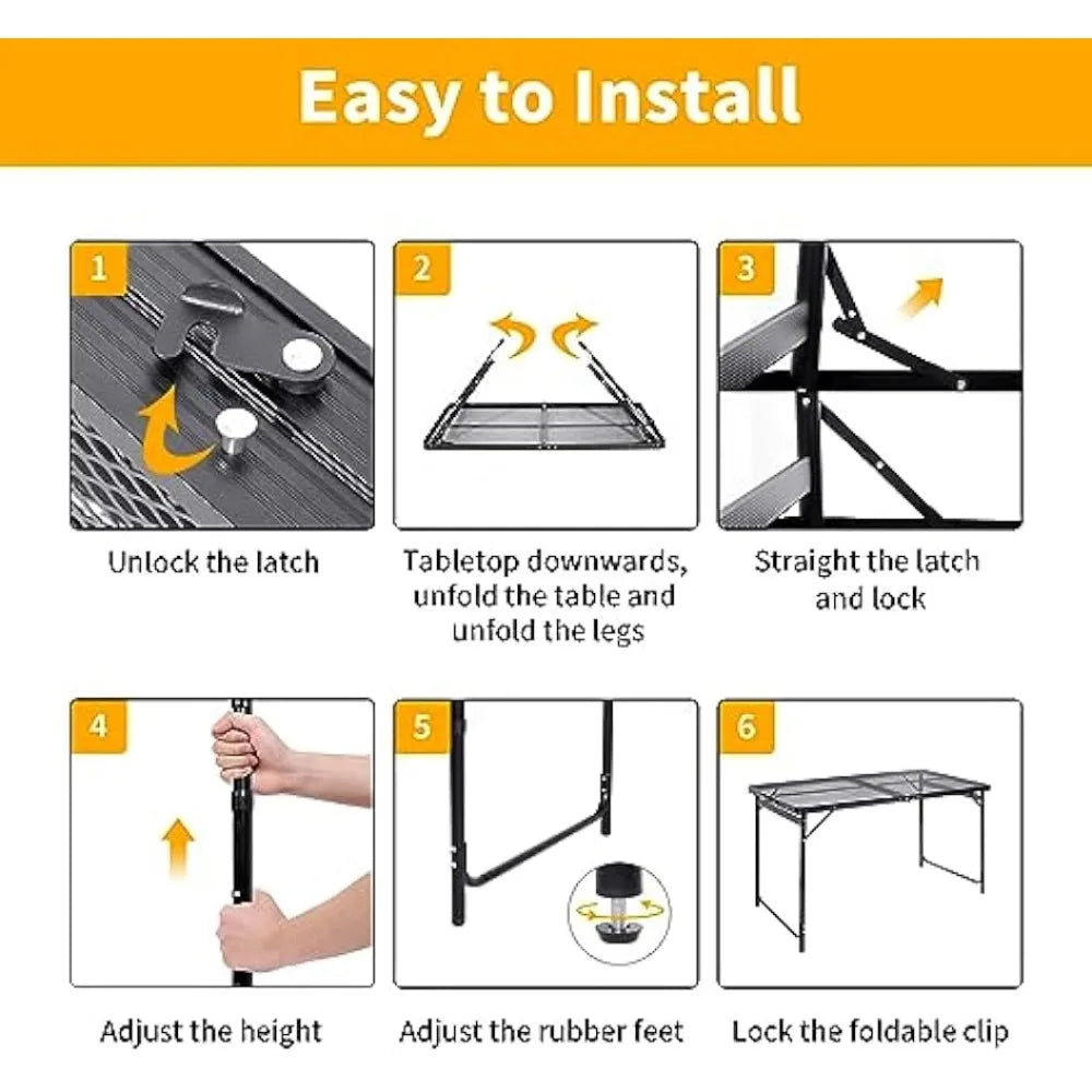 Moosinily Picnic Table 4Ft Grill Mesh Top Light Weight Portable Table Adjustable Height