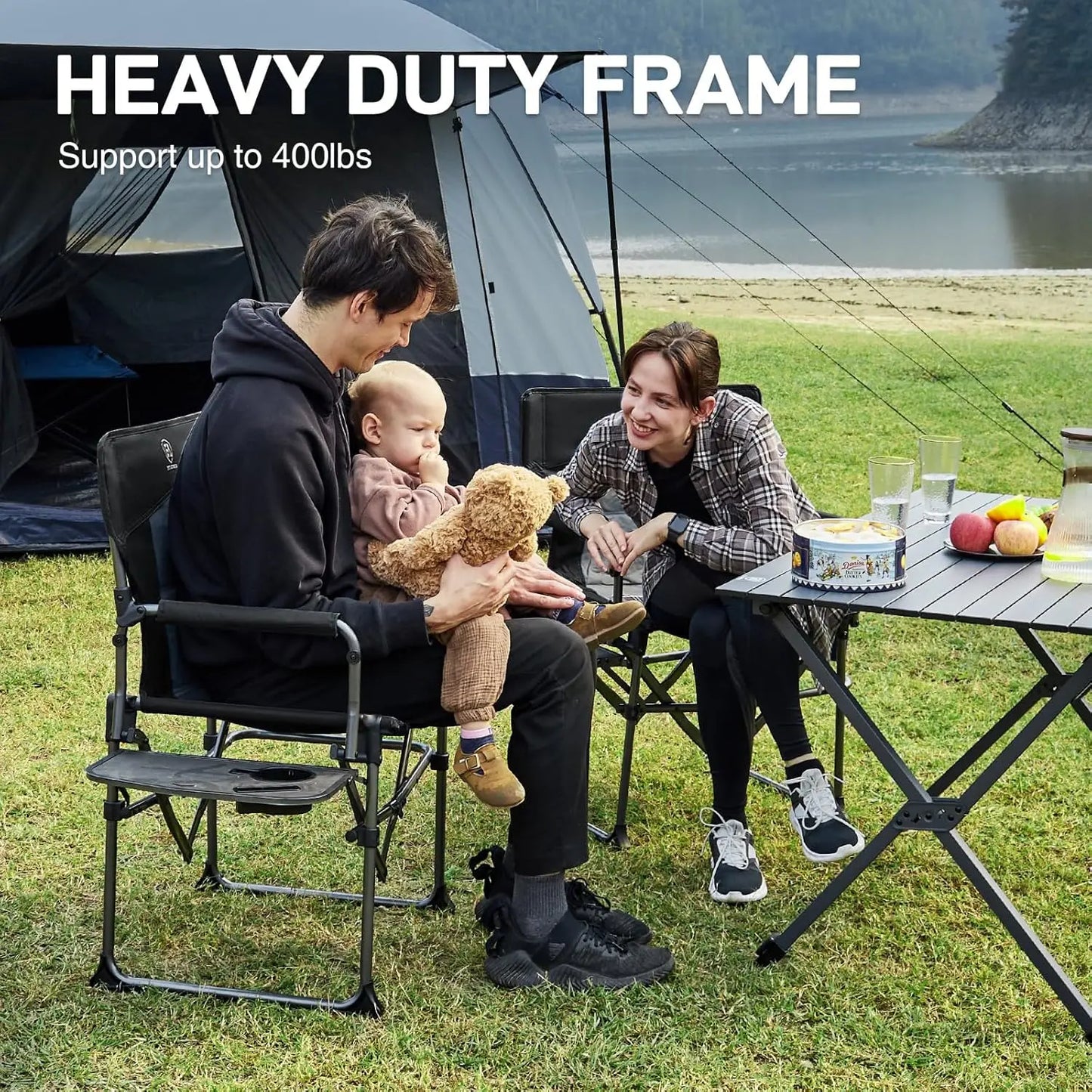 Camping Directors' Chair with Side Table, Portable Folding with Compact Size, Heavy Duty Lawn Chair