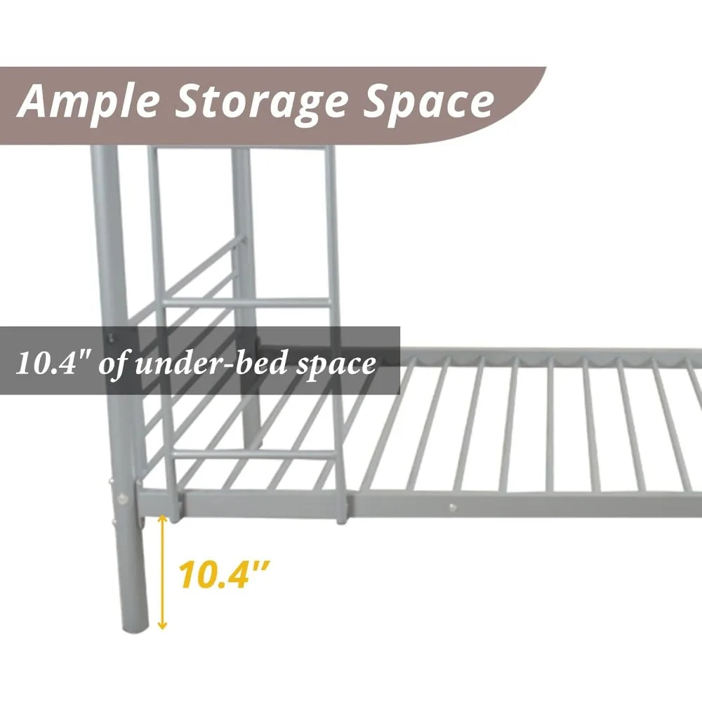 White Bunk Bed Twin Over Twin with 2 Storage Drawers, Metal Bunk Bed with Built-in Ladder