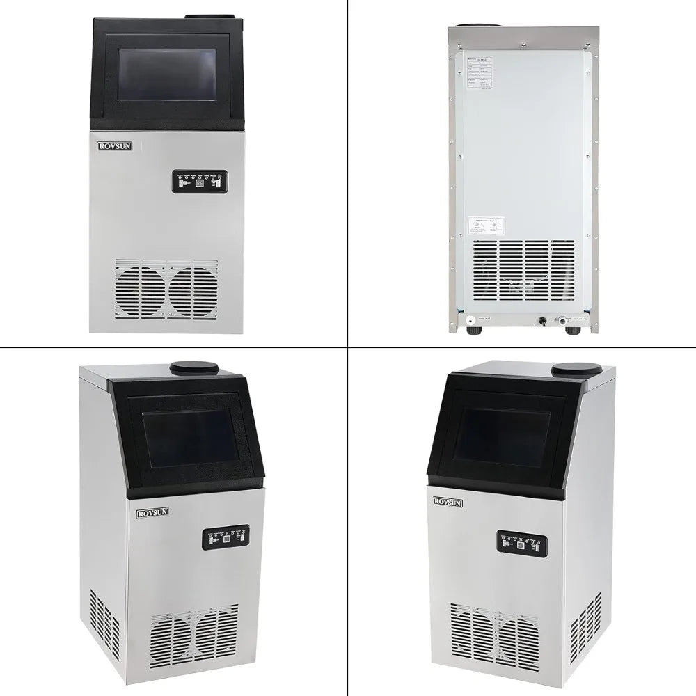 Commercial Ice Maker Machine with 2 Water Inlets, Freestanding Ice Machine with 24lbs Storage Bin