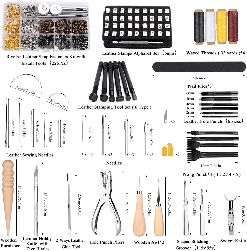 415 PCS Leather Crafting Kit with Punching, Sewing, Stamping Tools for Professional and Beginner Use