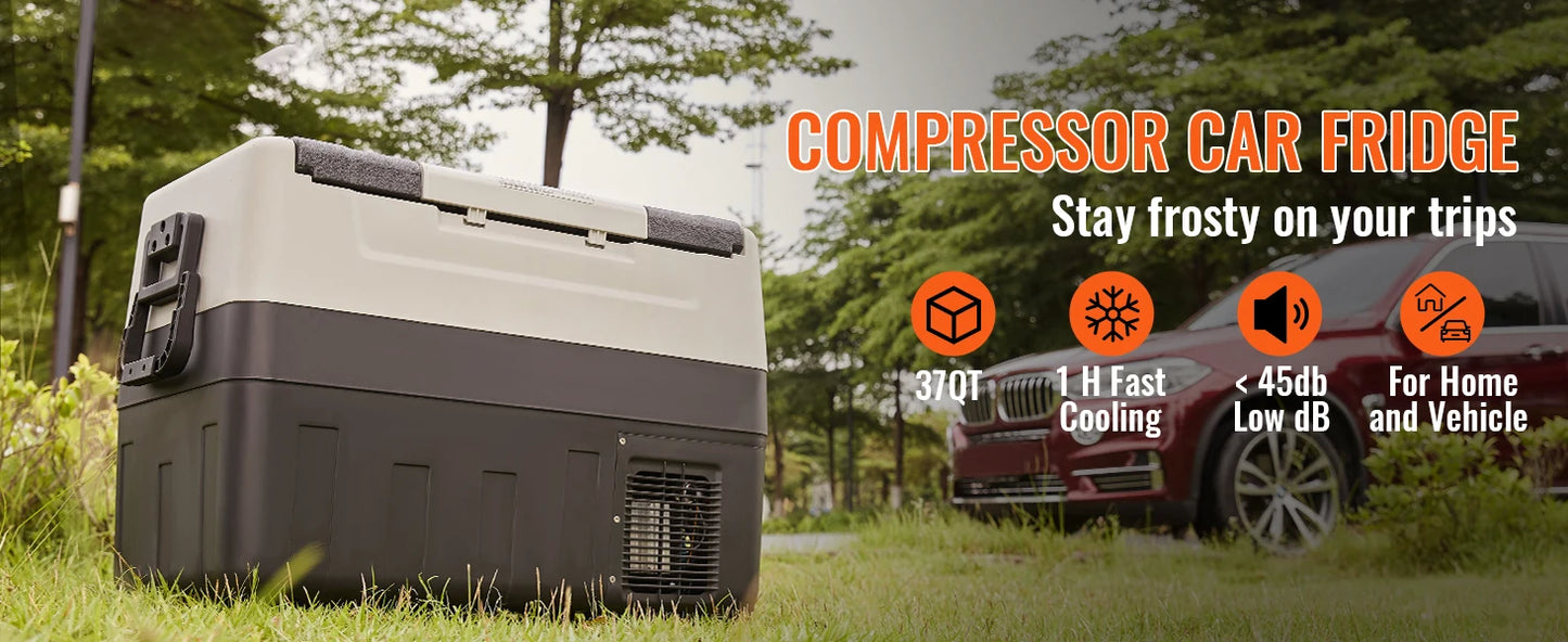 SucceBuy 35L/45L Portable Foldable Handle Car Refrigerator with Wheel Compressor Freezer