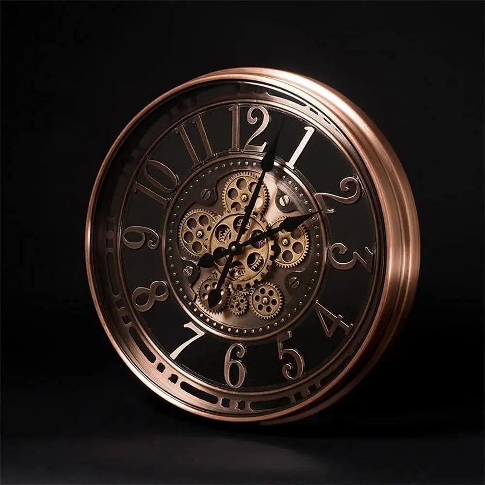 21 Inch Industrial Big Metal Gold Wall Clock for Living Room Decor, Office, ,Antique Bronze Copper