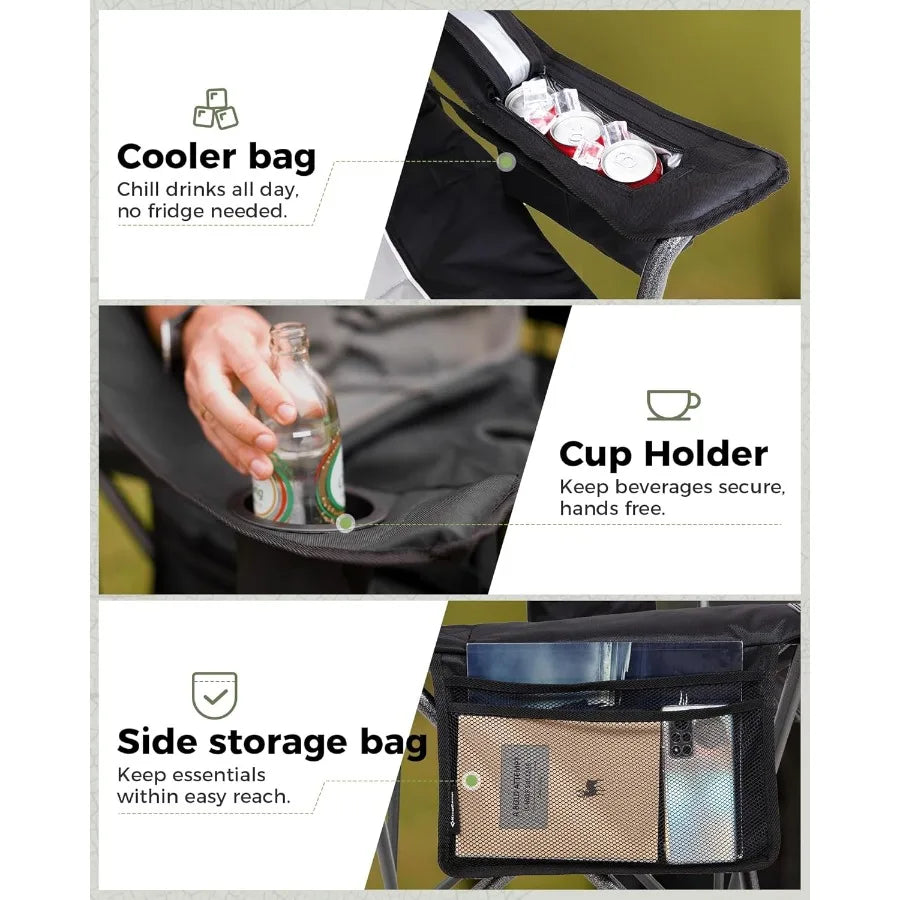 KING CAMP Oversized Folding Chair Heavy Duty 450 LBS w/Lumbar Padded Seat Cup Holder/Cooler Bag