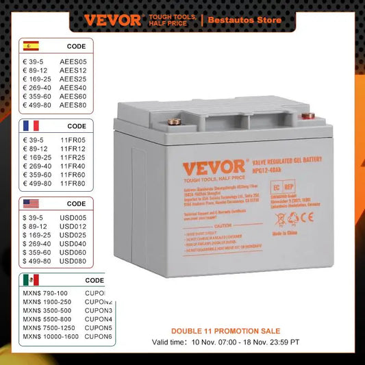 VEVOR Deep Cycle Battery 12V 40/100/200 AH AGM Marine Rechargeable 400A/800A/1400A Discharge Current