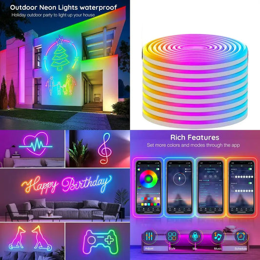 150ft Waterproof RGB LED Rope Light with App/Remote Control and Multiple Lighting Modes