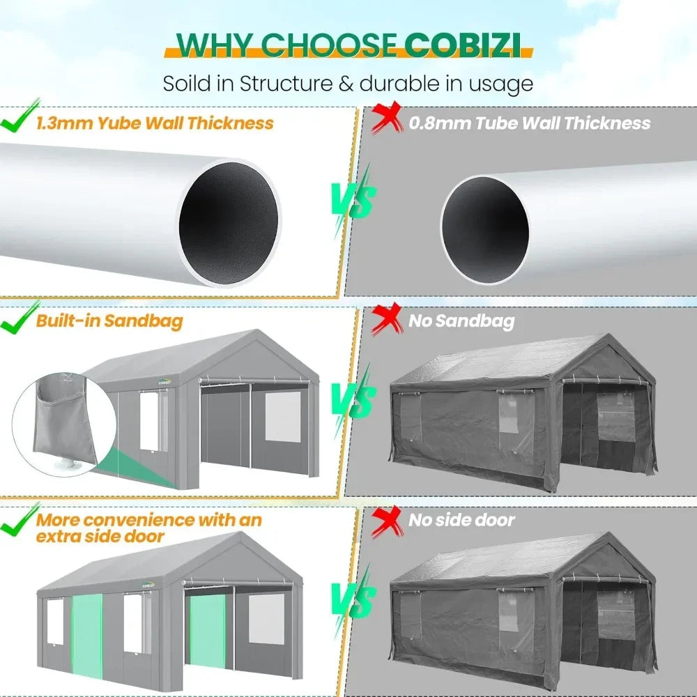 NEW-Carport Canopy 12x20 Heavy Duty Portable Garage w/Removable Sidewalls & Doors, Galvanized Frame