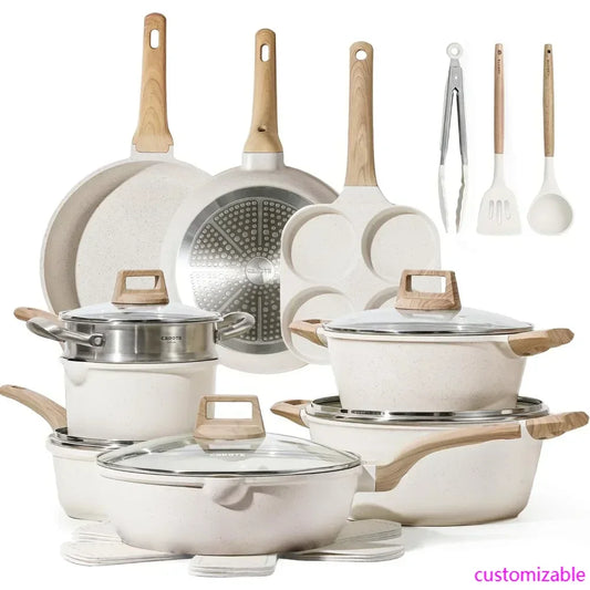 CAROTE 21Pcs Pots and Pans Set, Nonstick Cookware Sets, White Granite Induction Cookware