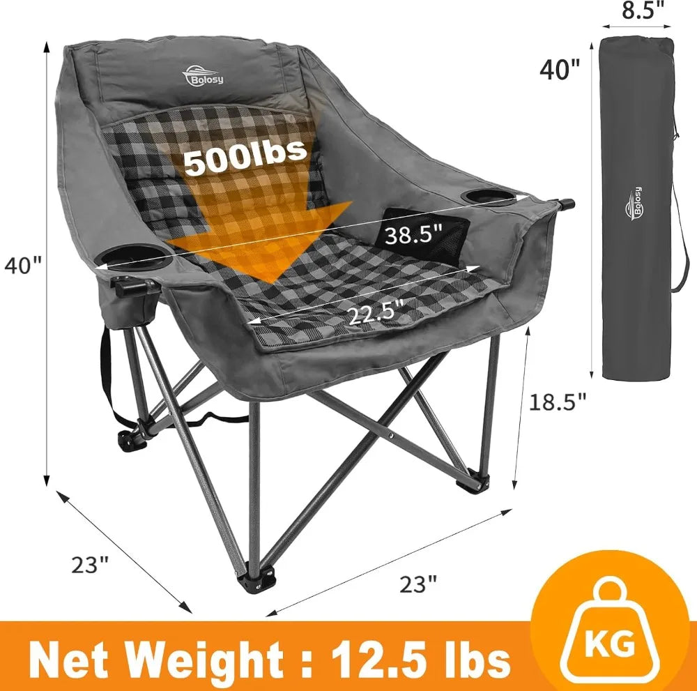 Oversized Camping Chairs for Adults Heavy Duty Padded Portable Lawn Chair /Supports 500 lbs