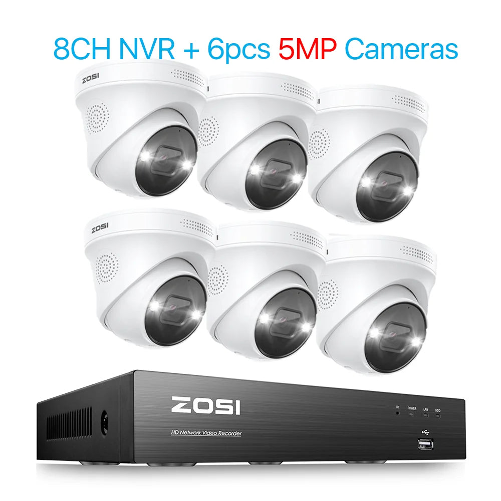 ZOSI 8CH 4K PoE Video Surveillance Camera System AI Face Detection 5MP 8MP Full Color Night Vision