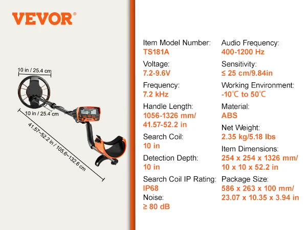 VEVOR Metal Detector for Adults & Kids 10Inch Waterproof Search Coil with LCD Display