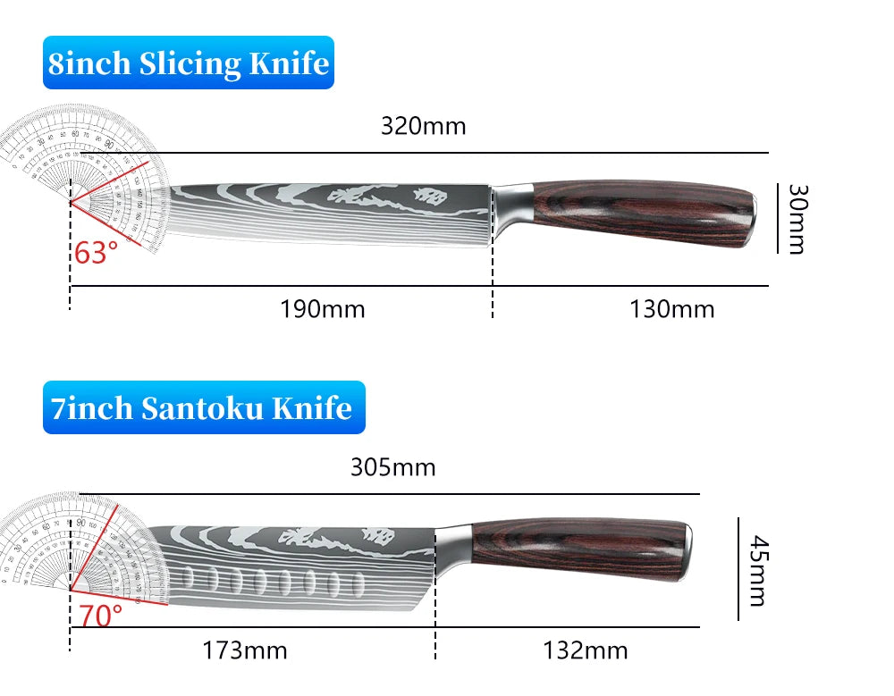 1-10Pcs Chef Knife For kitchen Damascus Santoku Kitchen Knives Set Japanese Sharp Cleaver - My Store