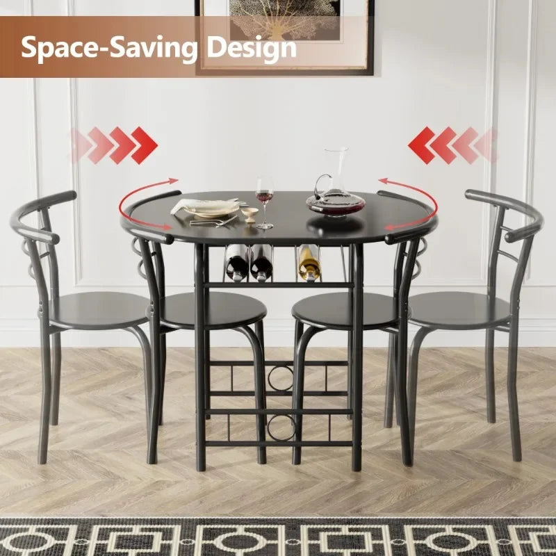 Vineego 3-Piece Small Kitchen Dining Set for 2 Black Wooden Table/Chairs Space Saving Breakfast Set