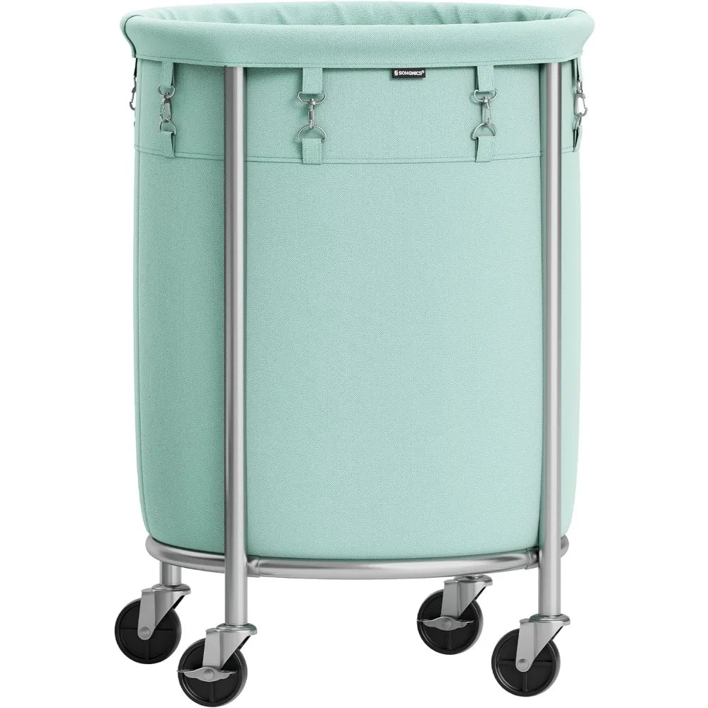 SONGMICS Laundry Basket with Wheels, Rolling Laundry Hamper, 29 Gal w/ Steel Frame and Removable Bag