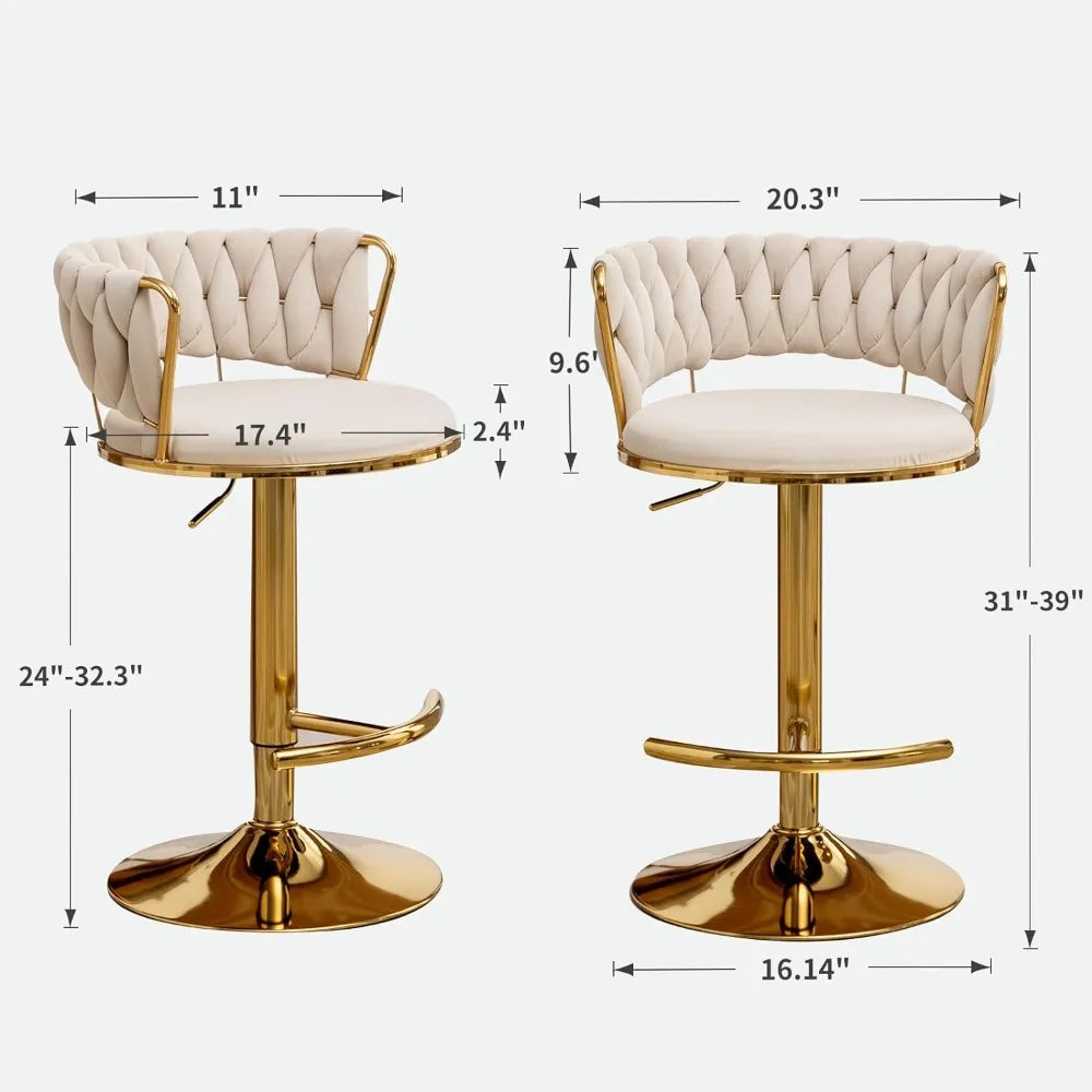 Gold Bar 4 Stools, Counter Height Bar Stools w/Low Back, Velvet Adjustable Height Barstool 360°